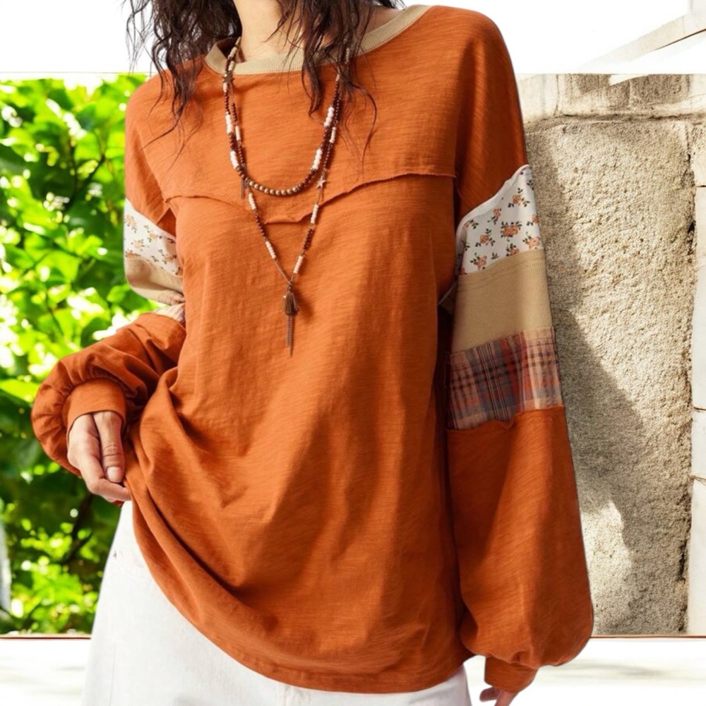 NWT Bohemela 💯 % Cotton Orange Patchwork Top